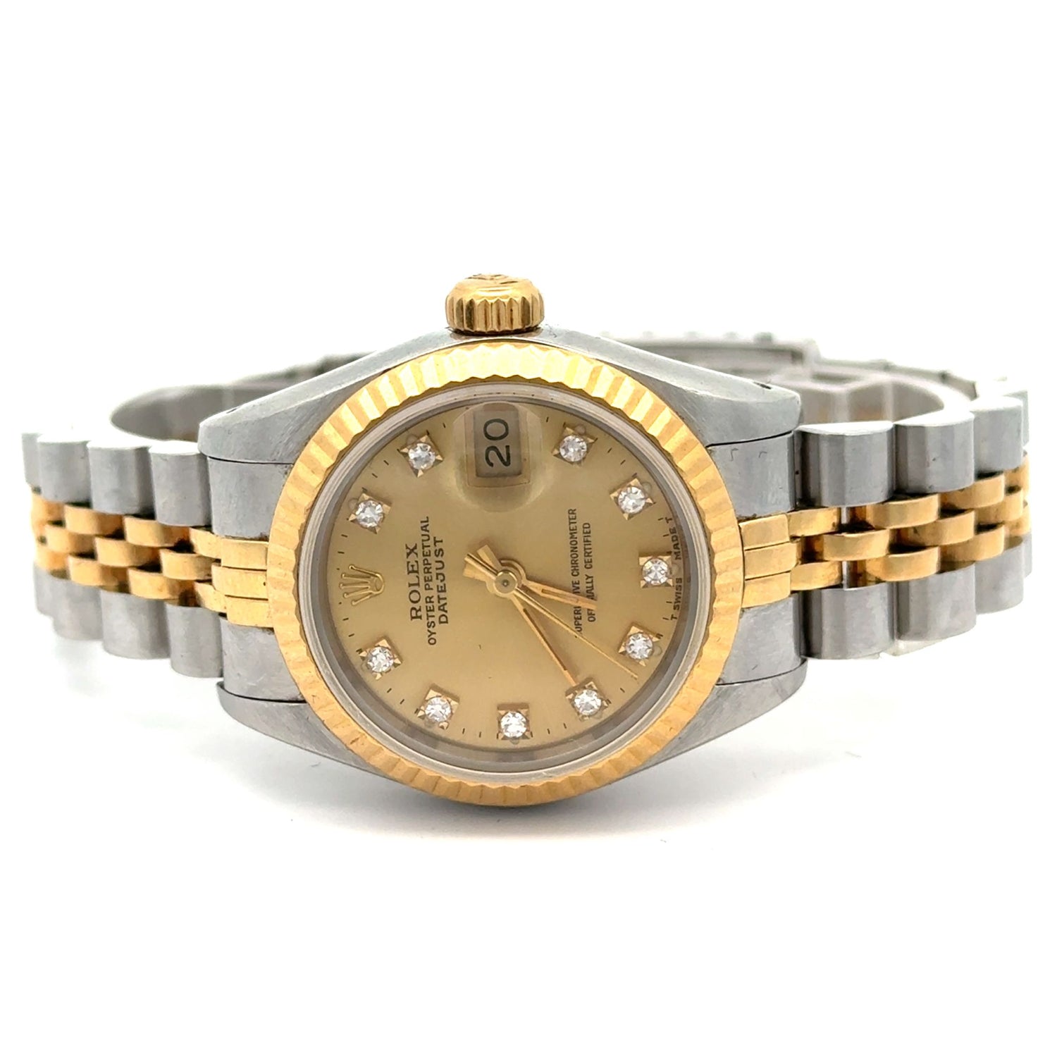 26mm Rolex Watch with two-tone jubilee band + Two-tone gold and Diamond Twin Square Bangle + Ring