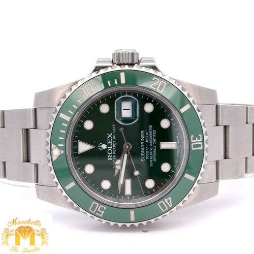 Model # 116610LV 40mm Full Factory Rolex Green Rolex Submariner (Hulk) with stainless steel oyster band (ROLEX BOX & PAPERS)