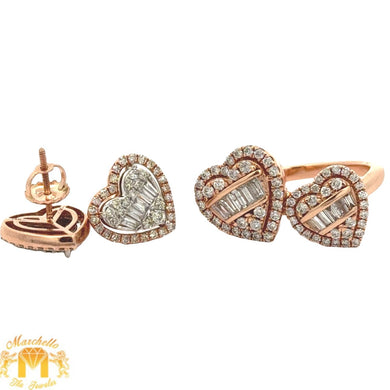 14k rose gold and diamond Heart Ring + 14k two-tone gold and diamond Heart Earrings (VALENTINE`S DAY SPECIAL)