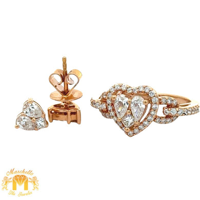 18k rose gold and diamond Fancy Heart Ring + 18k rose gold and diamond Fancy Heart Earrings (VALENTINE`S DAY SPECIAL)