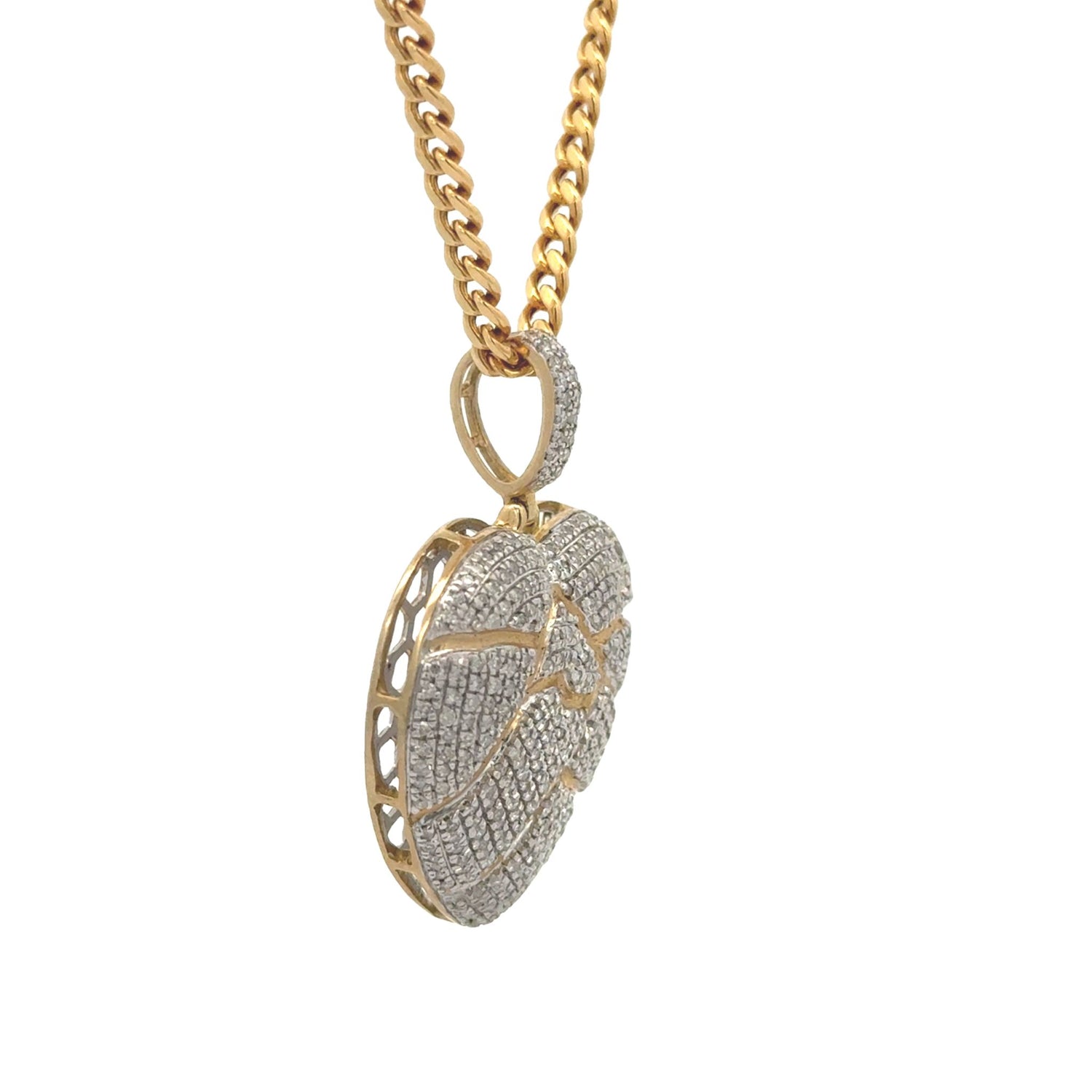 Yellow Gold and Diamond Heart Pendant and Yellow Gold Cuban Chain (VALENTINE`S DAY SPECIAL)