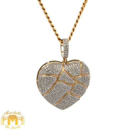 Yellow Gold and Diamond Heart Pendant and Yellow Gold Cuban Chain (VALENTINE`S DAY SPECIAL)