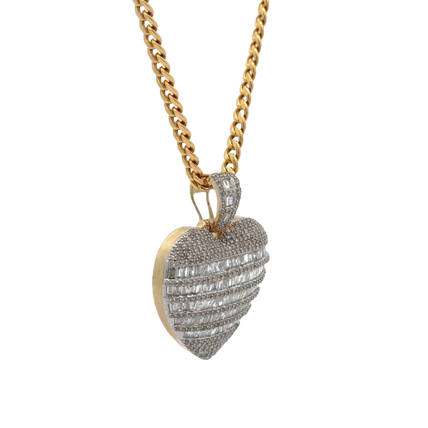 14k Yellow Gold and Diamond Heart Pendant and Yellow Gold Cuban Chain (VALENTINE`S DAY SPECIAl)