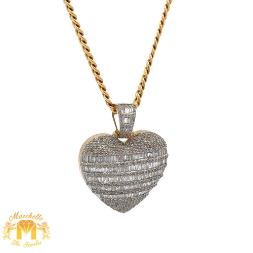 14k Yellow Gold and Diamond Heart Pendant and Yellow Gold Cuban Chain (VALENTINE`S DAY SPECIAl)