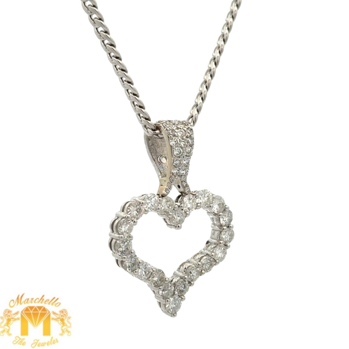 14k white gold and diamond Heart Pendant and White gold Cuban chain (XL diamonds)(VALENTINE`S DAY SPECIAL)