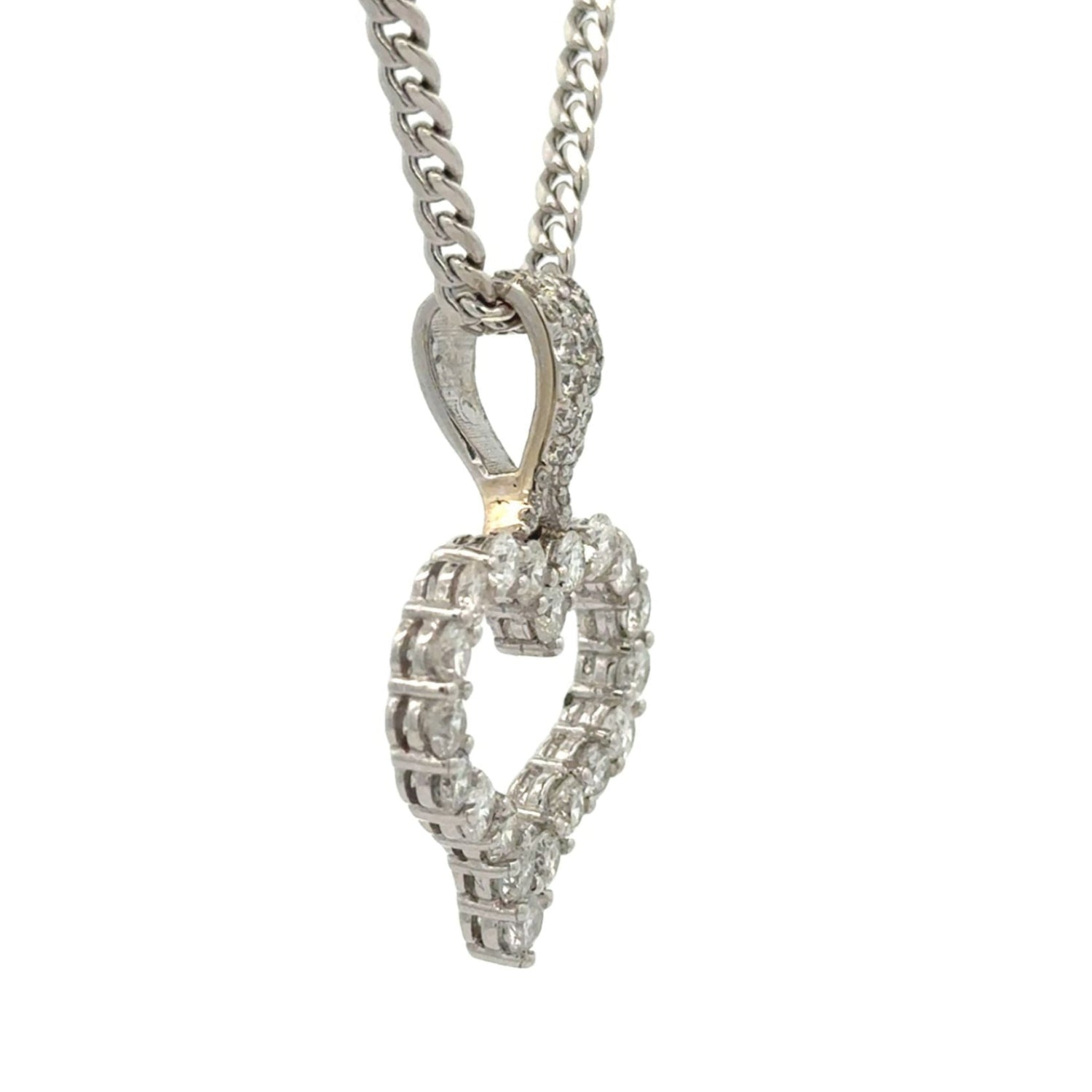 14k white gold and diamond Heart Pendant and White gold Cuban chain (XL diamonds)(VALENTINE`S DAY SPECIAL)