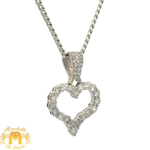 14k white gold and diamond Heart Pendant and White gold Cuban chain (XL diamonds)(VALENTINE`S DAY SPECIAL)