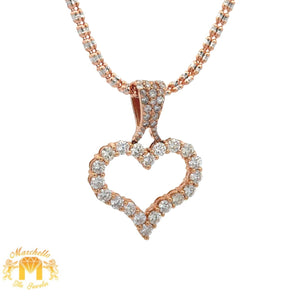 14k rose gold and diamond Heart Pendant and 10k white gold Ice Link chain (XL diamonds)(VALENTINE`S DAY SPECIAL)