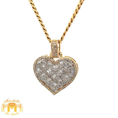 Yellow Gold and Diamond Heart Pendant and Yellow Gold Cuban Chain (VALENTINE`S DAY SPECIAL)