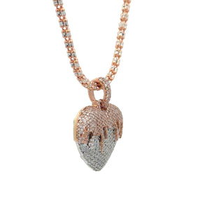 14k Two-tone Gold and Diamond Heart Pendant and Rose Gold Ice Link Chain (VALENTINE`S DAY SPECIAL)