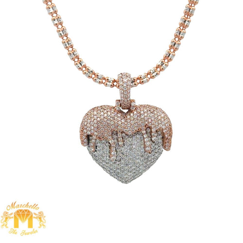 14k Two-tone Gold and Diamond Heart Pendant and Rose Gold Ice Link Chain (VALENTINE`S DAY SPECIAL)
