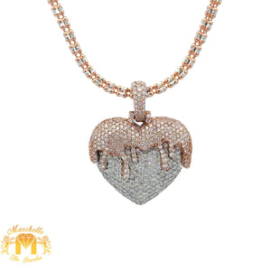 14k Two-tone Gold and Diamond Heart Pendant and Rose Gold Ice Link Chain (VALENTINE`S DAY SPECIAL)