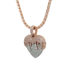 14k Two-tone Gold and Diamond Heart Pendant and Rose Gold Ice Link Chain (VALENTINE`S DAY SPECIAL)