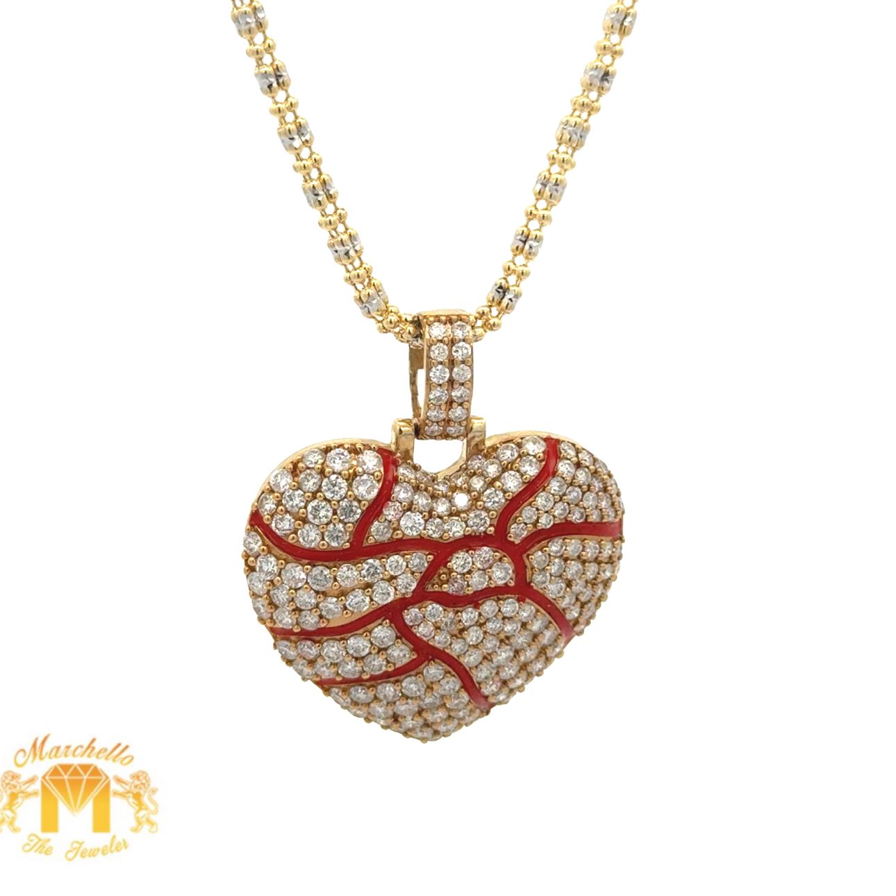 14k Yellow Gold and Diamond Broken Heart with Round Diamonds and Yellow Gold Iced Link Chain Set (VALENTINE`S DAY SPECIAL)