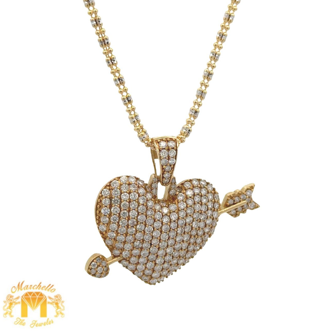 14k Yellow Gold Arrow through Heart Pendant and Yellow Gold Ice Link Chain (VALENTINE`S DAY SPECIAL)