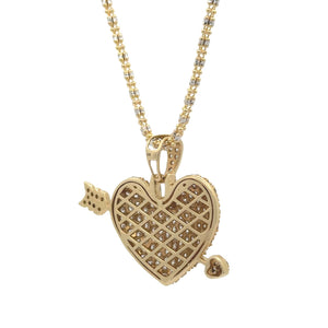 14k Yellow Gold Arrow through Heart Pendant and Yellow Gold Ice Link Chain (VALENTINE`S DAY SPECIAL)