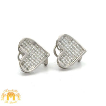 Load image into Gallery viewer, 14k white gold and diamond Heart Earrings