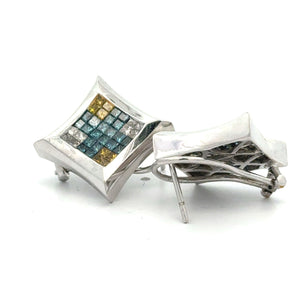 14k white gold and diamond Square shape Earrings