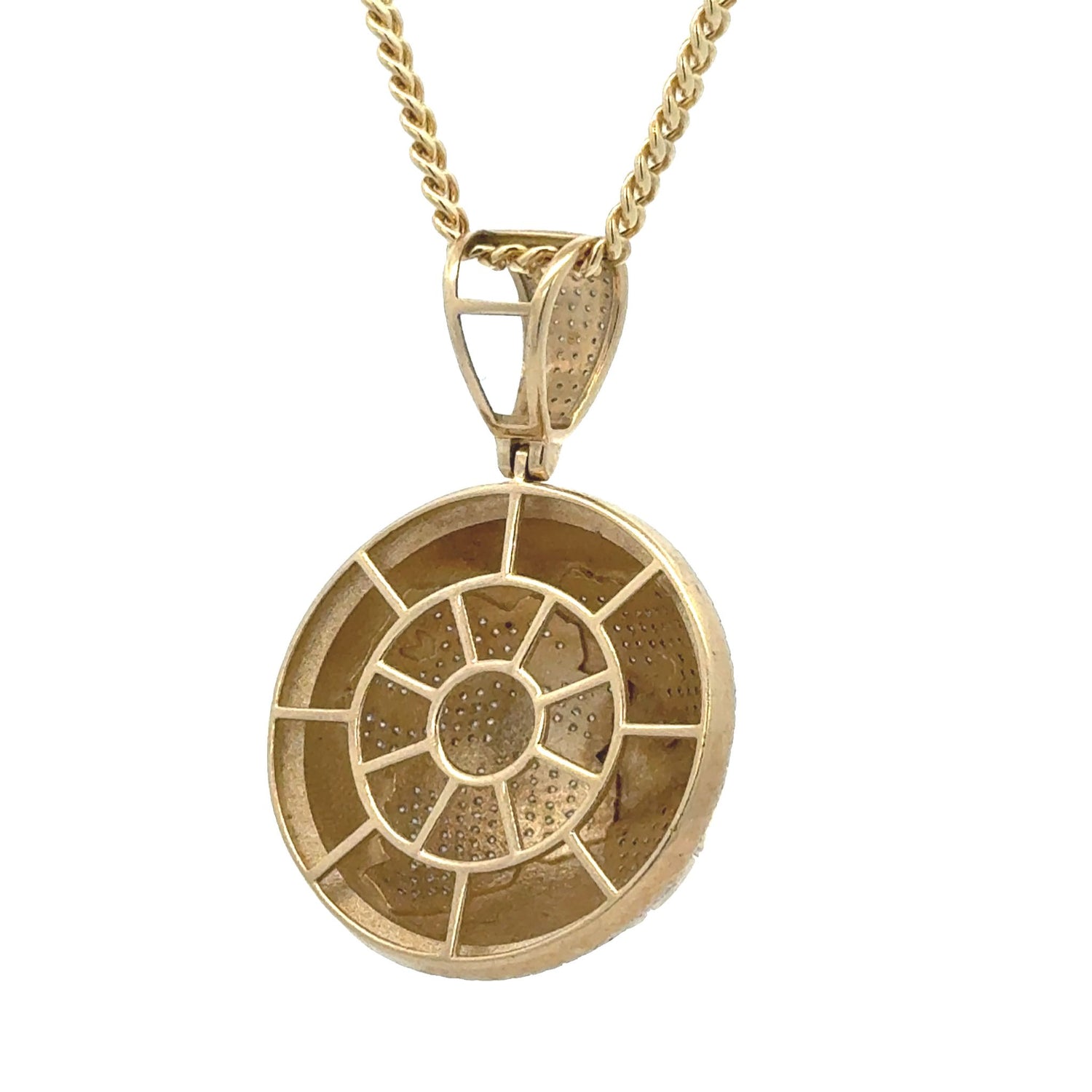 Yellow Gold and Diamond Globe Pendant and Yellow gold Cuban Chain