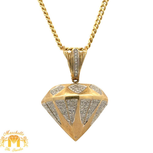 Yellow Gold and Diamond Pendant and Yellow gold Cuban Chain