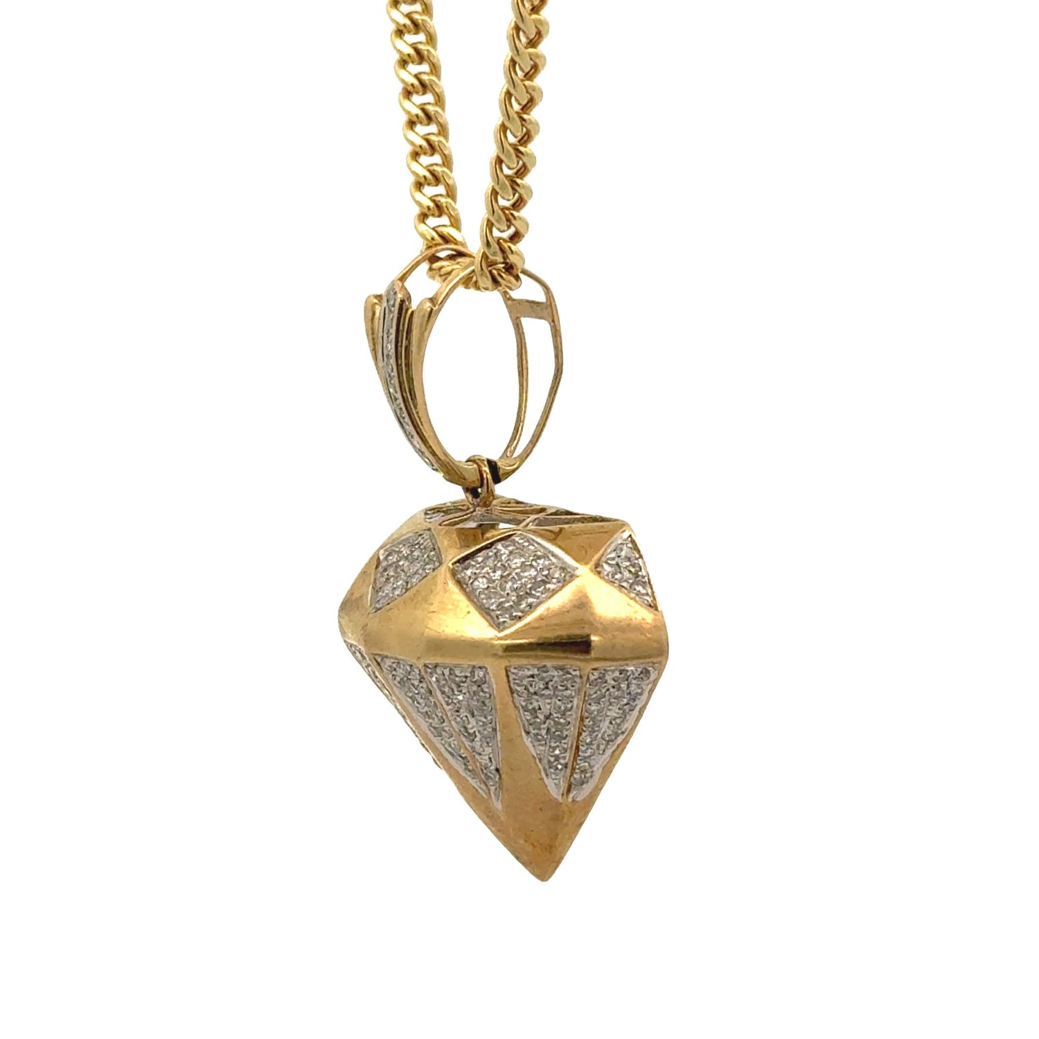 Yellow Gold and Diamond Pendant and Yellow gold Cuban Chain
