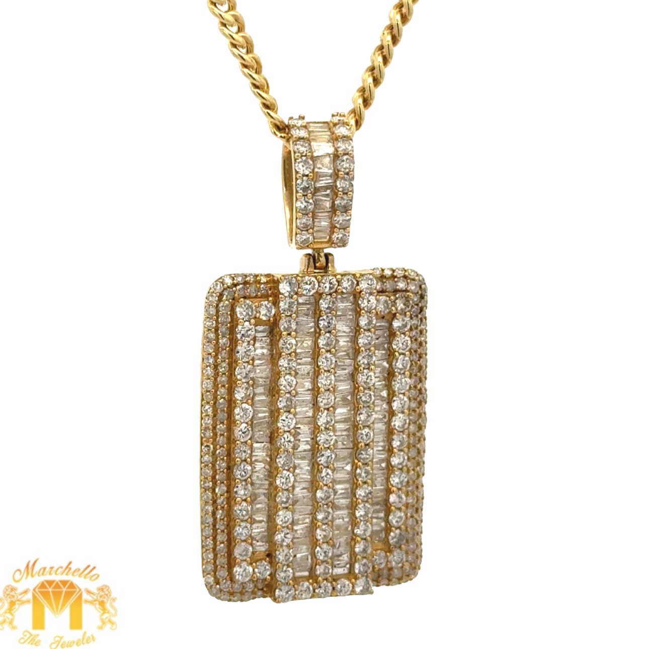 14k yellow Gold and Diamond Pendant and 14k yellow gold Cuban Chain