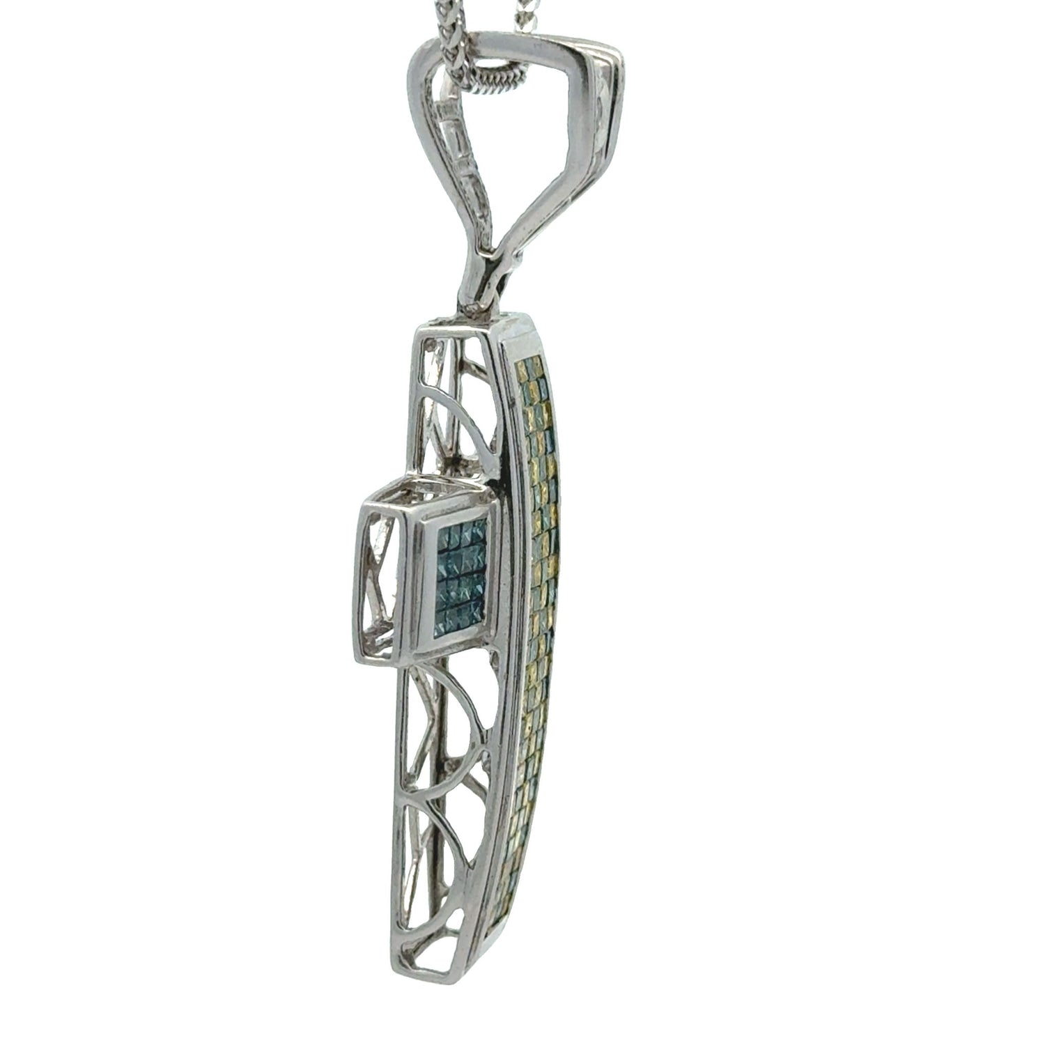 14k white gold and Diamond Cross Pendant and 10k white gold Franco Chain