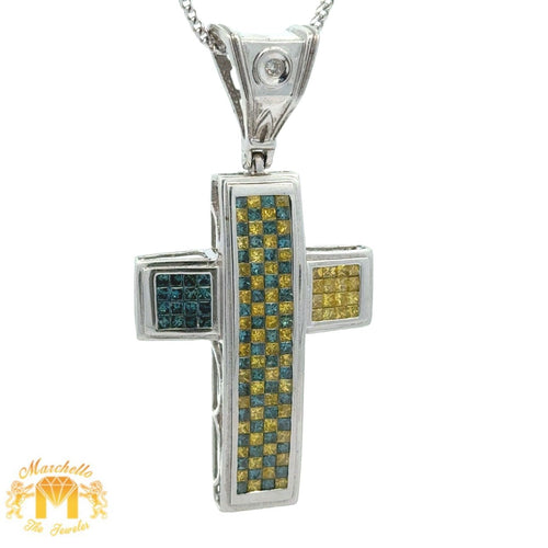 14k white gold and Diamond Cross Pendant and 10k white gold Franco Chain