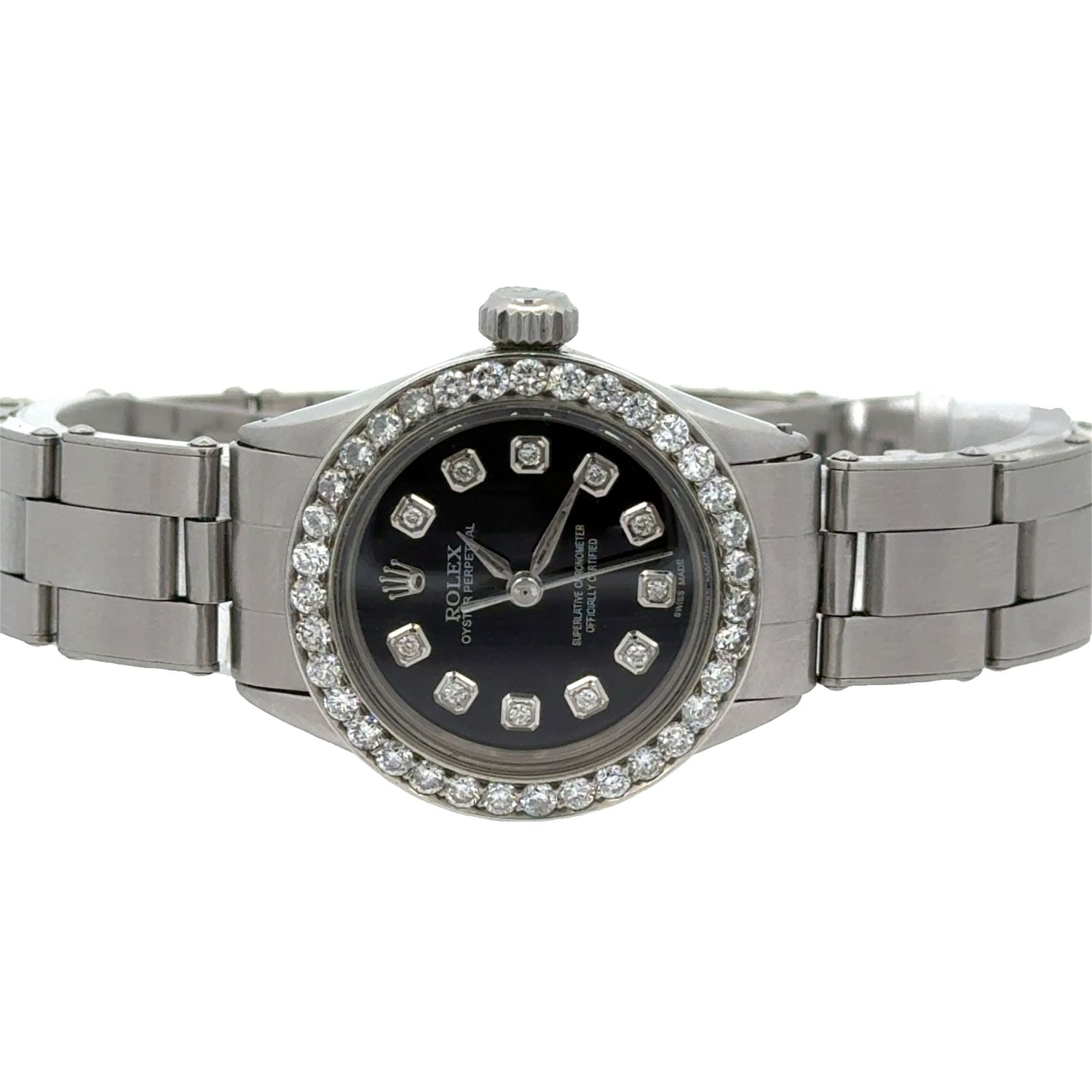 24mm Rolex with Stainless steel oyster band + White gold and diamond Band + 14k white gold and diamond Earrings + Gift