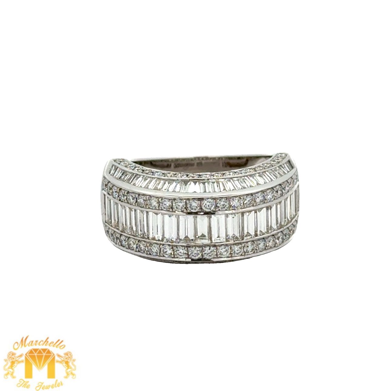 VVS/vs high clarity diamonds set in a 18k Gold Eternity Band Ring with Baguette and Round Diamonds