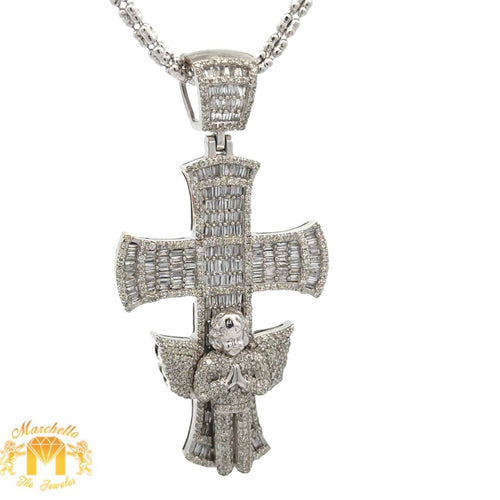 White gold and diamond Cross Pendant and White gold Ice Link Chain