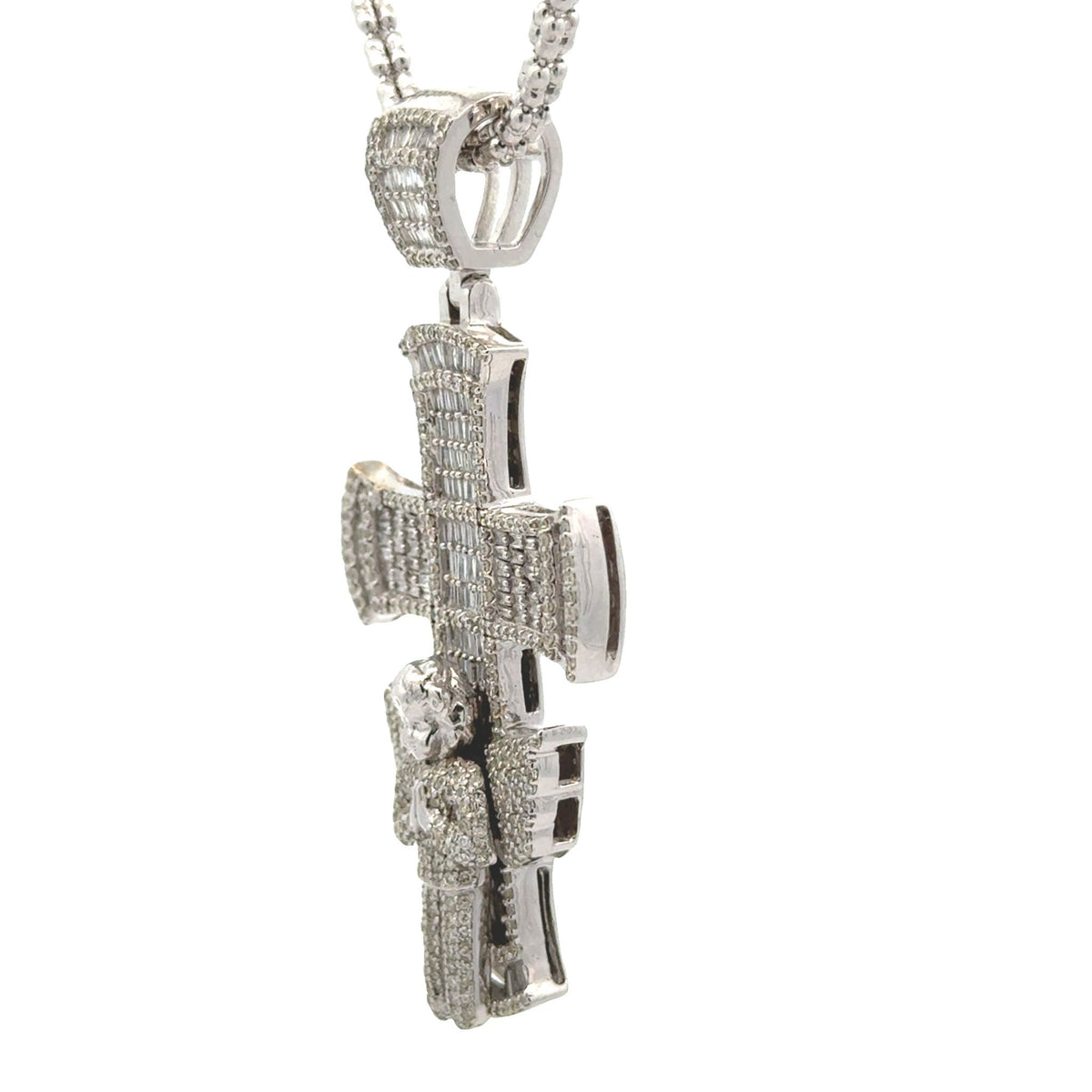 White gold and diamond Cross Pendant and White gold Ice Link Chain – MTJ