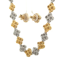 Load image into Gallery viewer, Two-tone Gold and diamond Clover shape Necklace and Yellow Gold and Diamond Earrings (Mother`s Day Special)