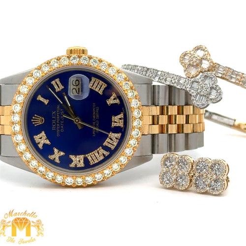 36mm Rolex Watch with two-tone jubilee band + Gold and Diamond Clover Bracelet + Earrings