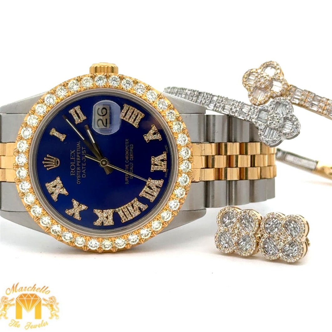 36mm Rolex Watch with two-tone jubilee band + Gold and Diamond Clover Bracelet + Earrings