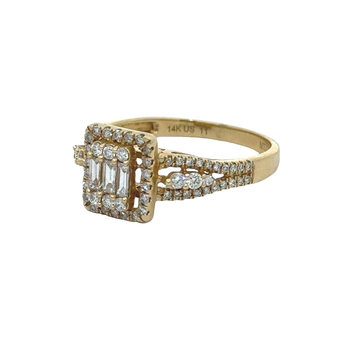 14k Yellowgold 2 Piece Bridal Engagement Ring and Wedding Band Round and Baguette Diamonds