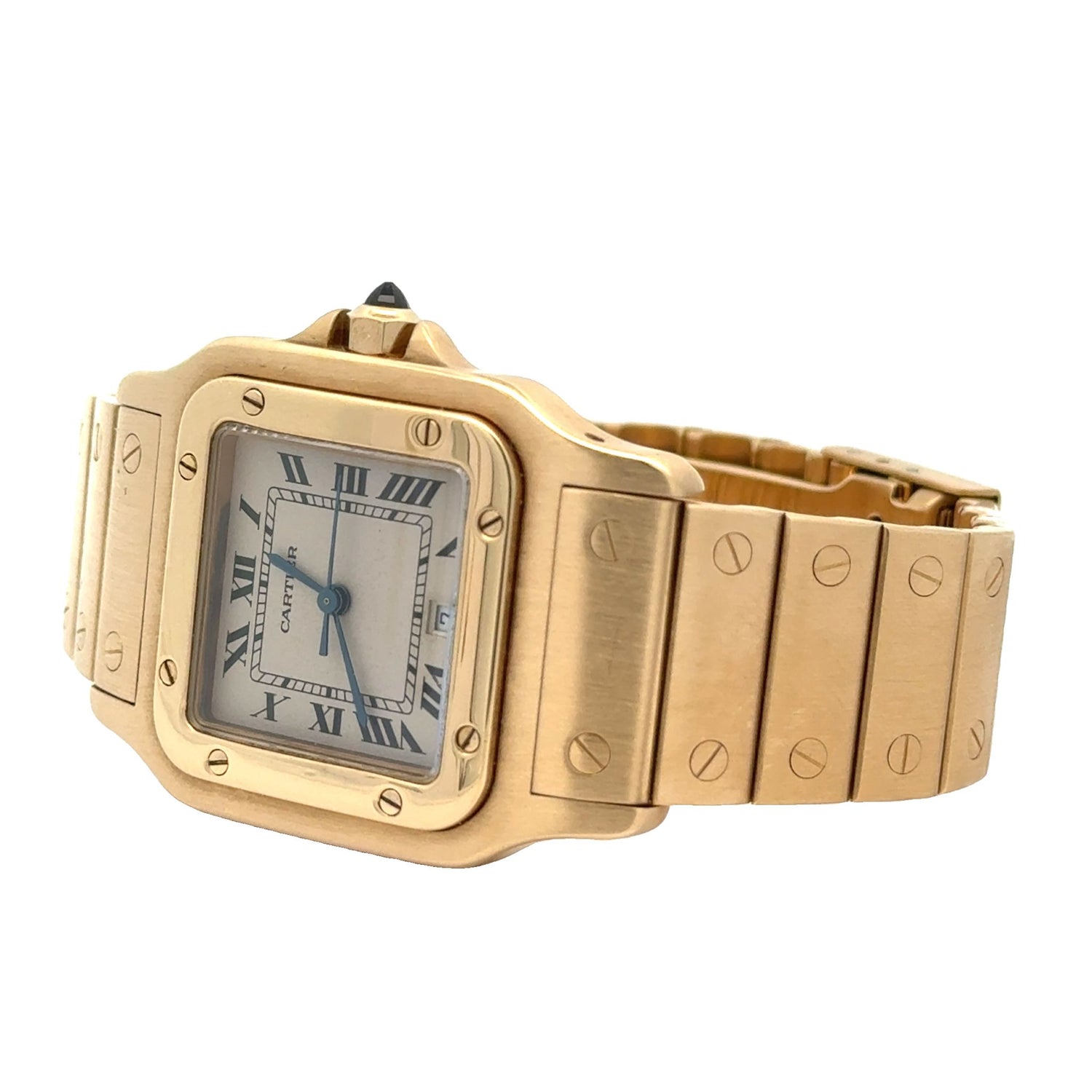 Full factory 29mm Cartier Watch + 14k Yellow Gold and Diamond Fancy Bangle + Earrings
