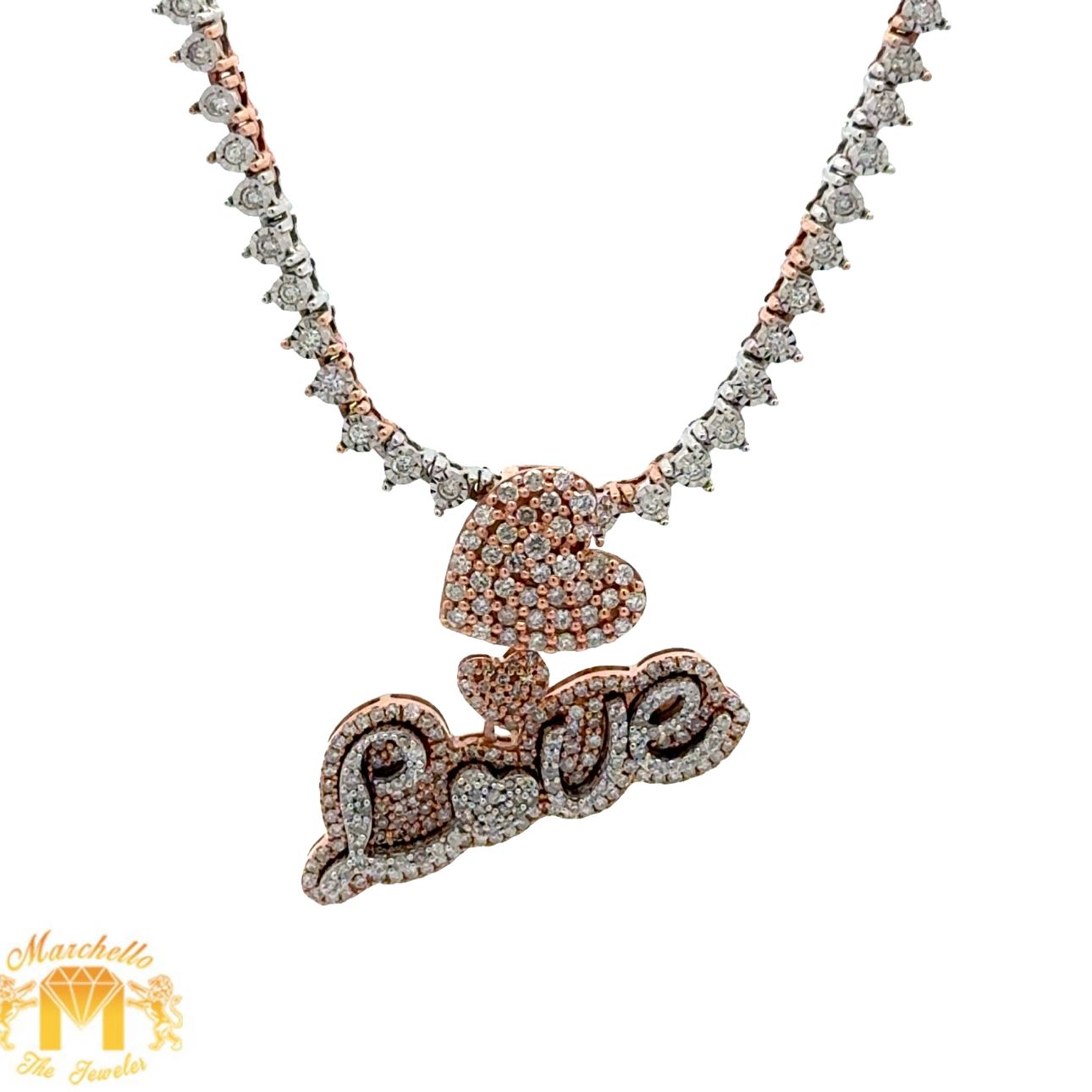 Gold and Diamond LOVE pendant and Tennis Diamond Chain (choose your color)