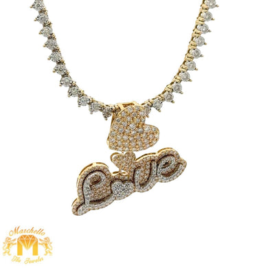 Gold and Diamond LOVE pendant and Tennis Diamond Chain (choose your color)