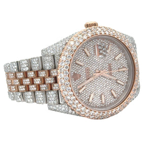 41mm Rolex Iced out Watch with two-tone jubilee band + 14k Rose Gold and diamond Ring + Earrings
