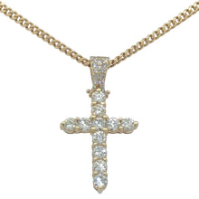 Load image into Gallery viewer, 14k Gold Cross Pendant with Extra Large Round Diamonds and Gold Cuban Link Chain Set