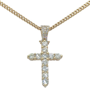 14k Gold Cross Pendant with Extra Large Round Diamonds and Gold Cuban Link Chain Set