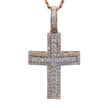 Load image into Gallery viewer, 14k Rose Gold Cross Pendant with Round Diamonds and Gold Cuban Link Chain Set