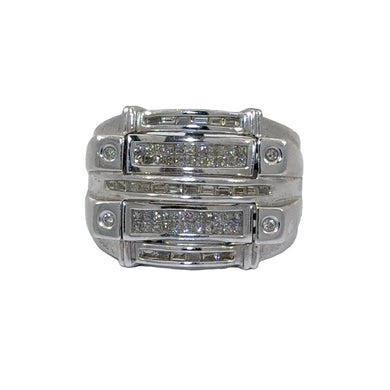 14k White Gold and Diamond Men's Ring with Princess and Baguette Cuts
