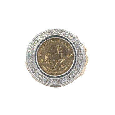 14k Gold Men’s Cake Diamond Ring with 22k Coin