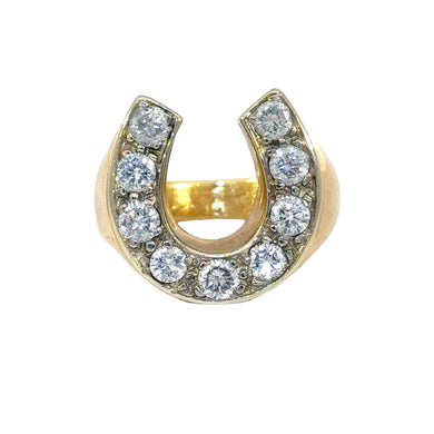 14k Horse-shoe Yellow Gold Men's Ring with XL Round Diamonds
