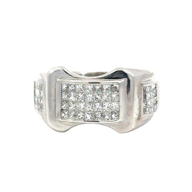 14k White Gold Men's Ring with Princess Cut Diamonds