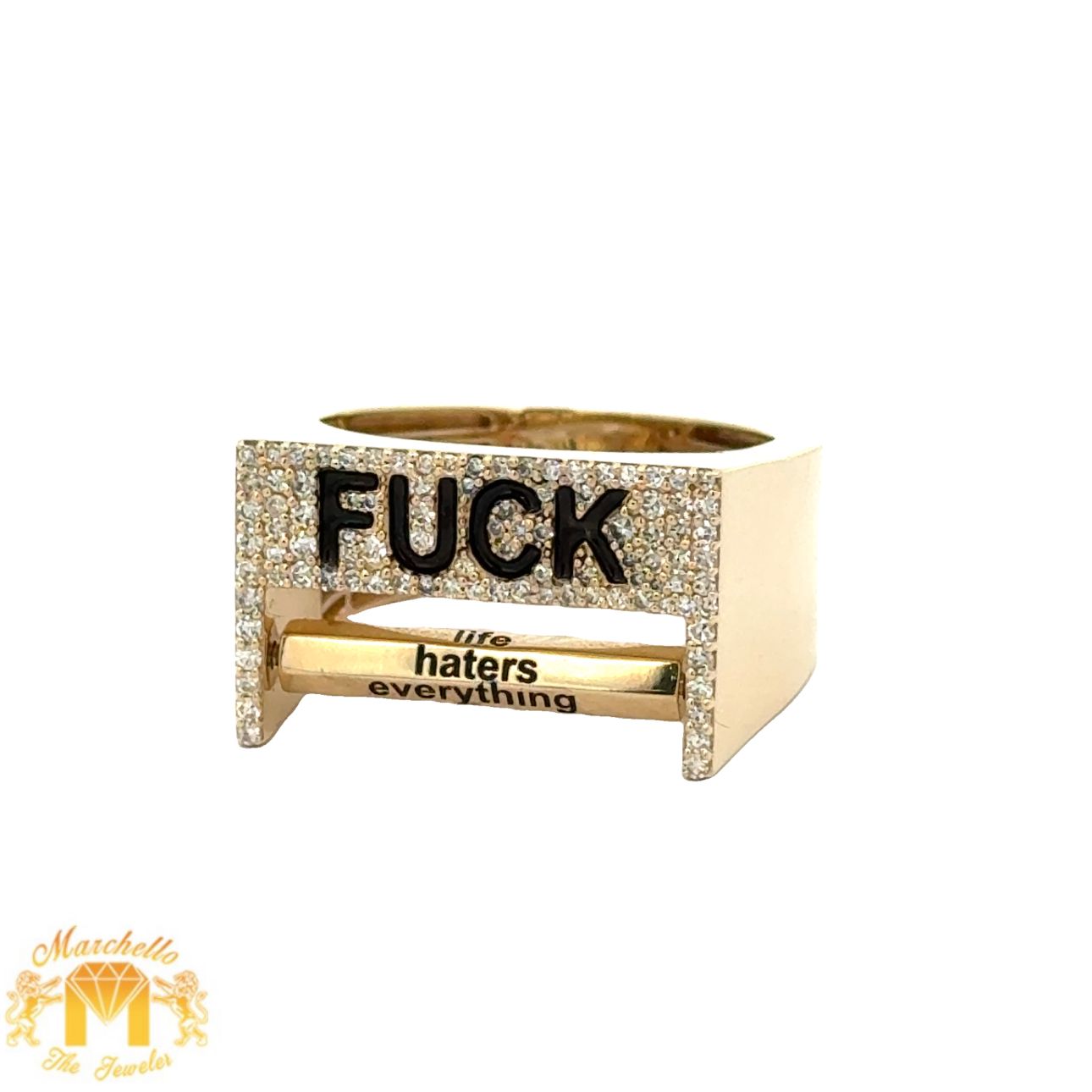 Yellow gold and Diamond Fuck Ring with round diamonds