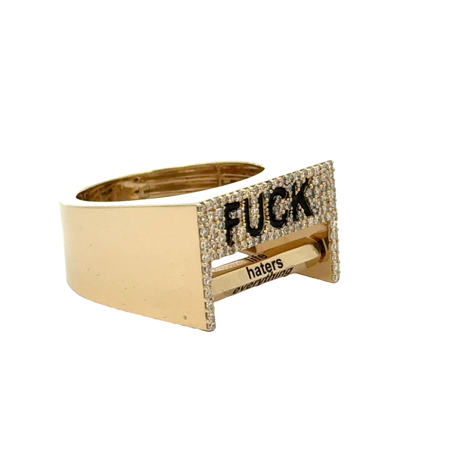 Yellow gold and Diamond Fuck Ring with round diamonds