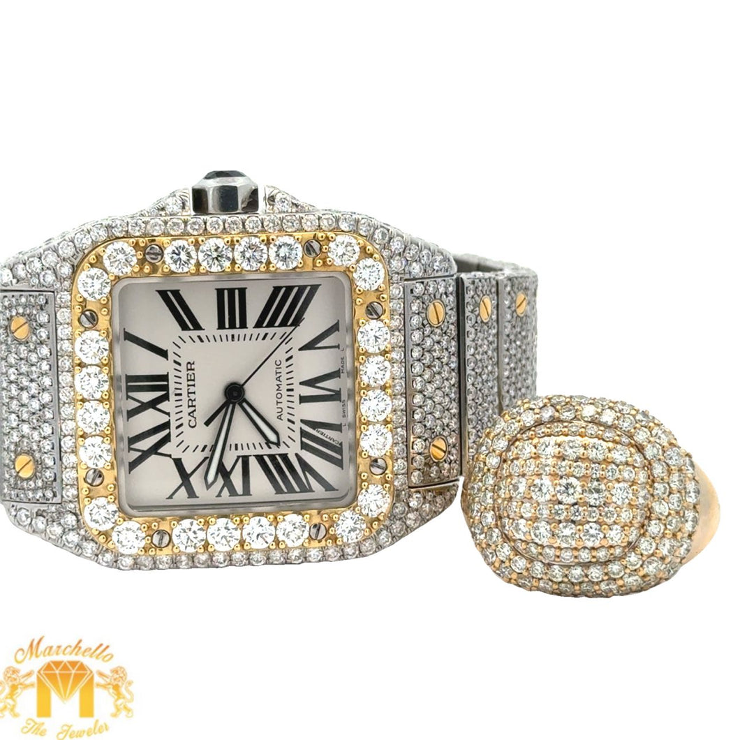 Santos 100 XL Cartier Two-tone gold Watch Iced out